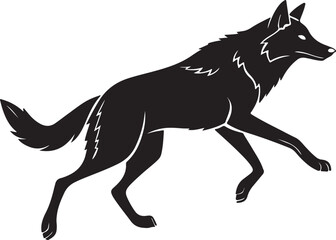 Running Wolf in Full Stride Captured in Black Silhouette