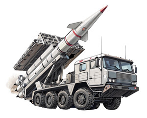 land-based missile launcher with extended rocket, vector on white background
