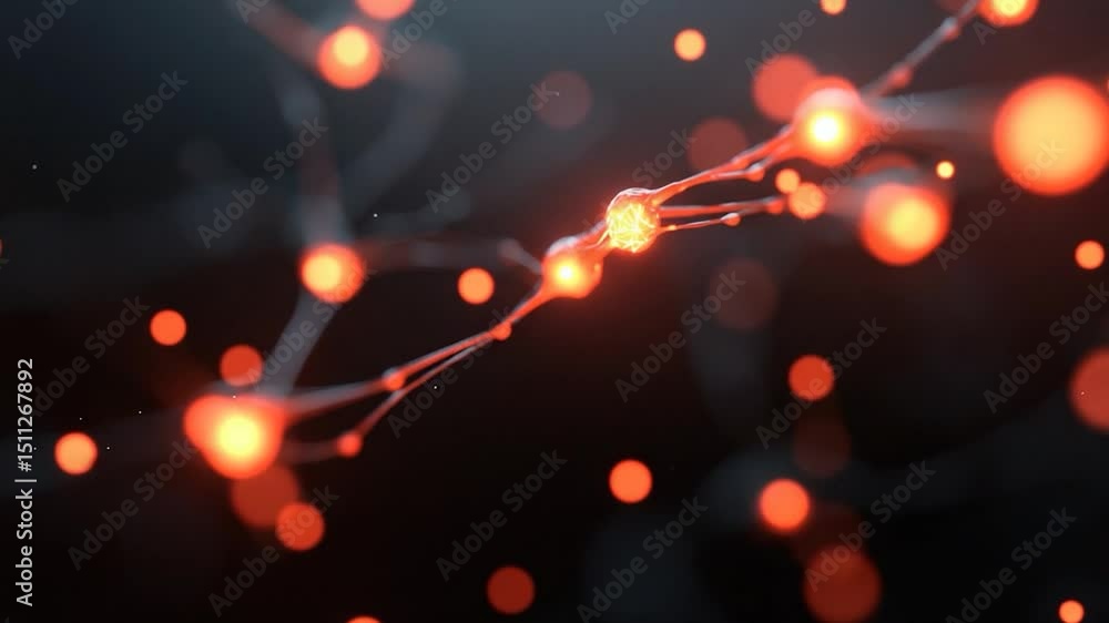 Wall mural abstract glowing red orb network with branching filaments against dark background