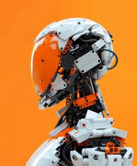 Futuristic Robot Profile Orange and White Mechanical Design Close up View