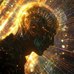 Futuristic AI Digital Human Head Glowing Circuitry Abstract Concept Art