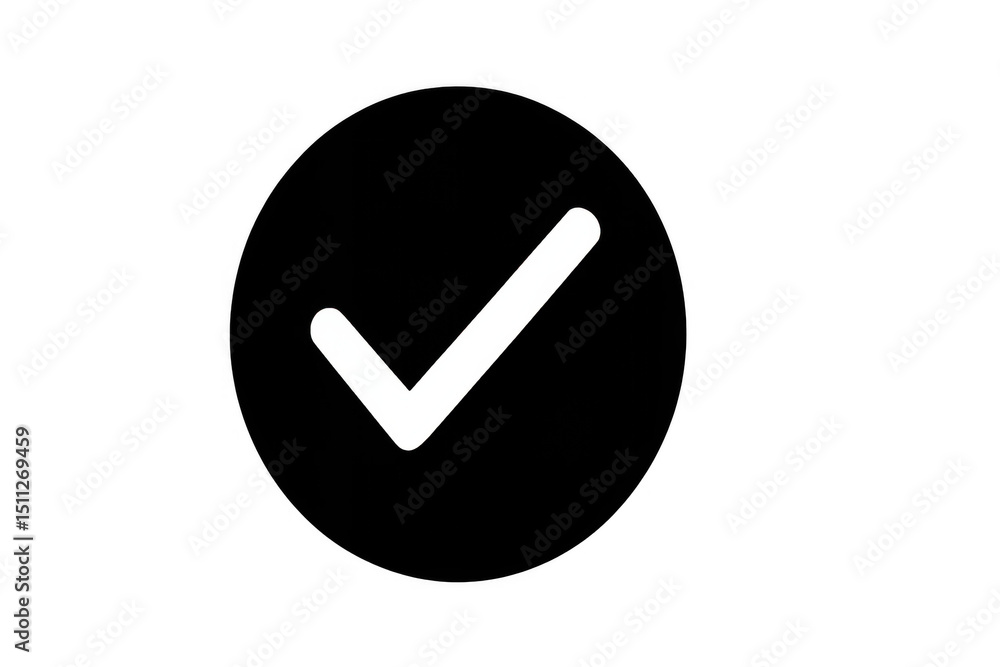 Poster check mark symbol signifying approval, validation, confirming task completion against clean transpar