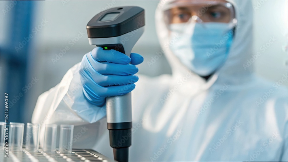 Poster technician scanning qr code on generic vial with gigapixel precision