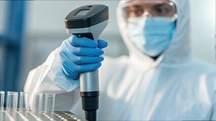 Technician Scanning QR Code on Generic Vial with Gigapixel Precision