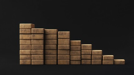 Declining stacked blocks against black background