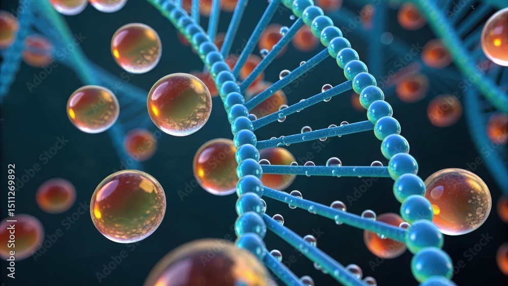 Poster colorful droplets interacting with rna base pairs in a gigapixel view