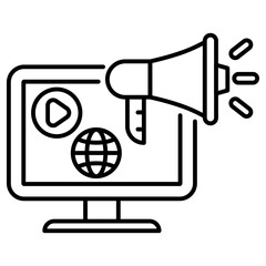 Vector of a monitor with megaphone in linear style suitable for digital marketing icon