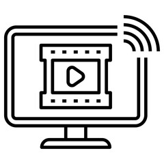 Vector of a screen with a filmstrip and wifi signal suitable for movie streaming icon