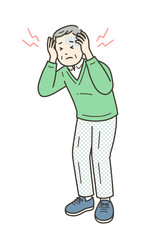 頭痛で頭を押さえて苦しむ高齢男性のイラスト