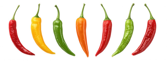 Mixed Color Spicy Chili Peppers on Transparent Background