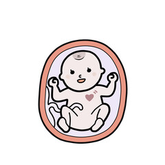 母親の胎内にいる赤ちゃんのイラスト（バンザイ）