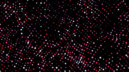 Abstract digital background with red and white particles on dark grid pattern.