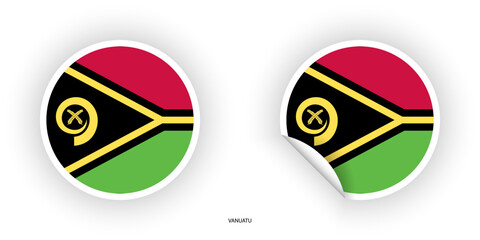 Vanuatu sticker flag in circle shape and circle peeled shape on white background. Vanuatu flag icon in circular form