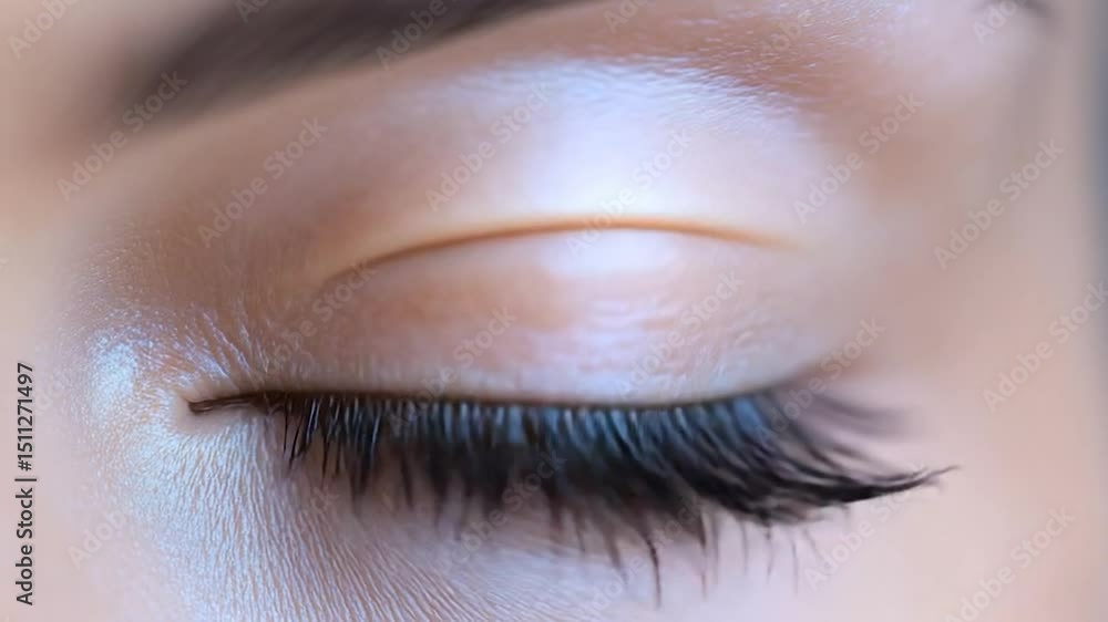 Poster cybernetic eye with digital blue iris displaying keyhole pattern and blinking
