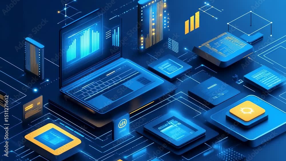 Poster futuristic digital network: data flow & system design