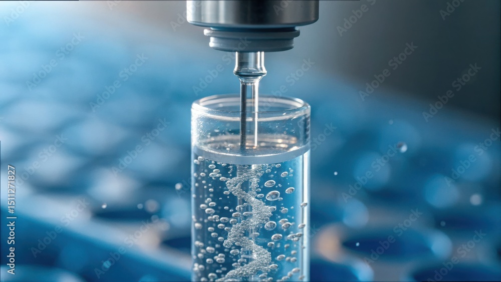Aufkleber close-up of centrifugal motion in vial with mrna solution