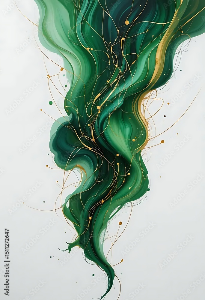 Poster emerald cascade with golden splashes abstract background for modern design