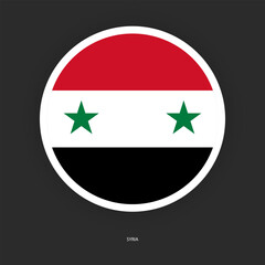 Syria circle flag icon with shadow on dark background. Syria button icon with white border isolated dark grey background	
