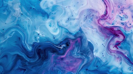 Abstract swirling pattern of blue white and purple colors creating a fluid marble like texture effect