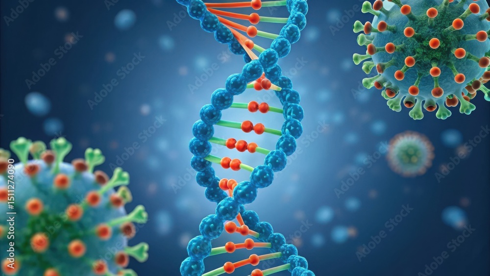 Poster detailed graphic of rna strand transforming into spike structure