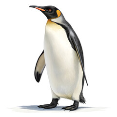 Fototapeta premium A full-body emperor penguin standing upright with a clean, smooth appearance and detailed feathers.
