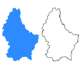 Map of Luxembourg. Detailed outline and blue silhouette	