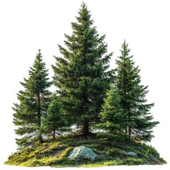 A vibrant cluster of evergreen fir trees creating a natural woodland scene for designs
