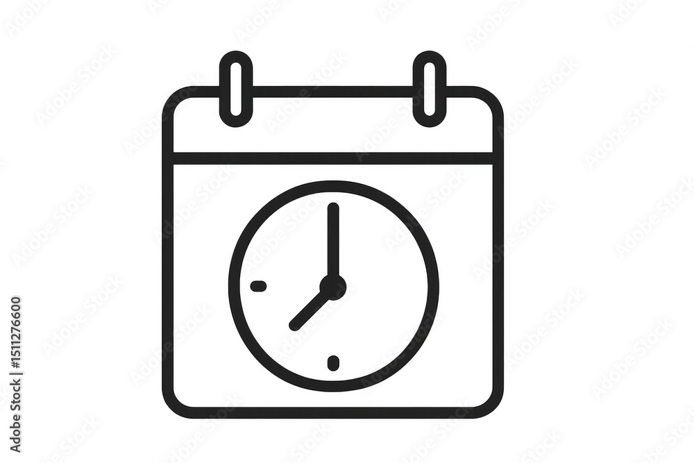 Poster calendar icon showing digital clock face, representing scheduling and time management against transp
