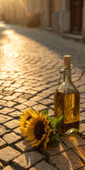 sunflower oil in a bottle on the table