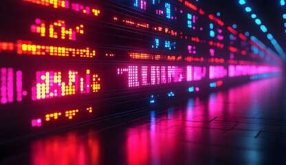 Abstract Futuristic Neon Glowing Data Tunnel