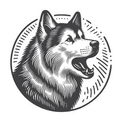 Vintage Hand-Drawn Siberian Husky Illustration – Barking Dog Engraved Style Vector for T-Shirts Posters Stickers and Pet Themes Apparel