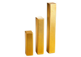 a bar chart with 3 bars, the bars are gold isolated on transparent or white background