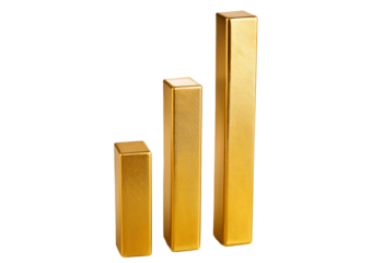 a bar chart with 3 bars, the bars are gold isolated on transparent or white background