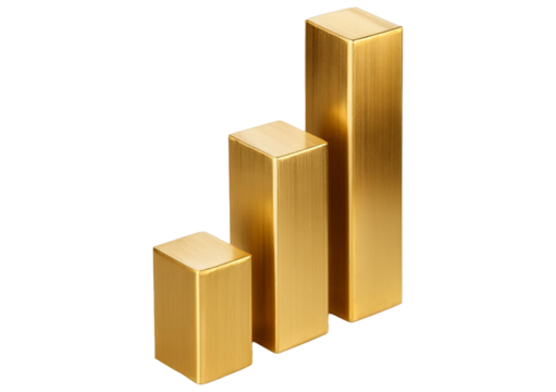 a bar chart with 3 bars, the bars are gold isolated on transparent or white background