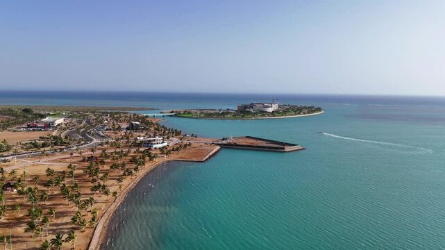 Yanbu, Saudi Arabia - May 20 2025, Aerial view panorama marina and sea front, Yanbu, Saudi Arabia 4k drone video