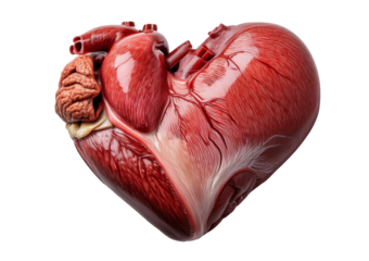 Close-up with a real animal heart isolated on transparent or white background