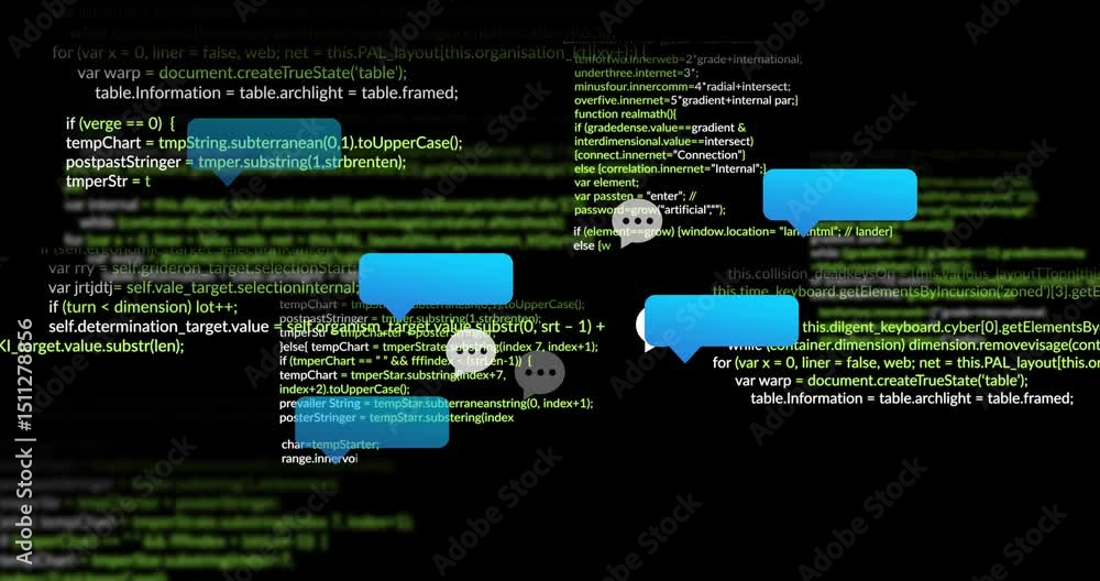 Aufkleber single blue chat bubble starting bubbles clustering, spreading on console simulating messaging flow