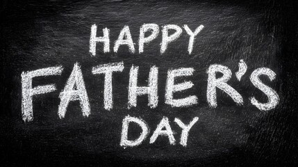 Fototapeta premium Happy Father's Day message written in chalk on a rustic dark grey chalkboard background perfect for greeting cards and social media posts.