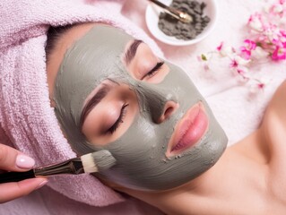 attractive young adult woman receiving skincare treatment popular facial care treatment concept