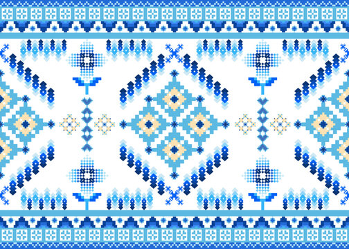 Geometric sameless pixel pattern, traditional ethnic embroidery design