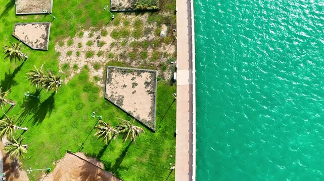 Yanbu, Saudi Arabia - May 20 2025, Aerial view panorama marina and sea front, Yanbu, Saudi Arabia 4k drone video