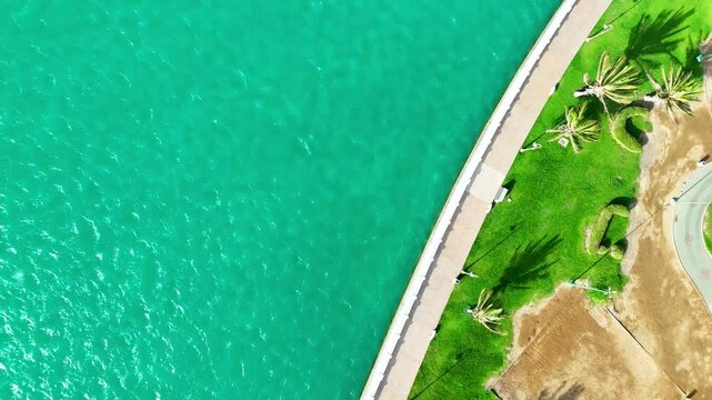 Yanbu, Saudi Arabia - May 20 2025, Aerial view panorama marina and sea front, Yanbu, Saudi Arabia 4k drone video