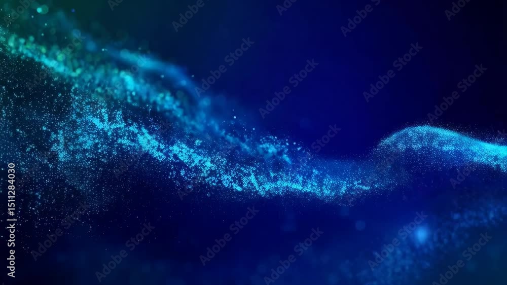 Aufkleber abstract blue particle wave flowing gently across a dark blue gradient background creating a modern,