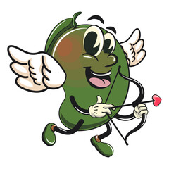 manggo retro vektor illustration mascot character become a cupid with angel wings and the arrow of love, work of hand drawn