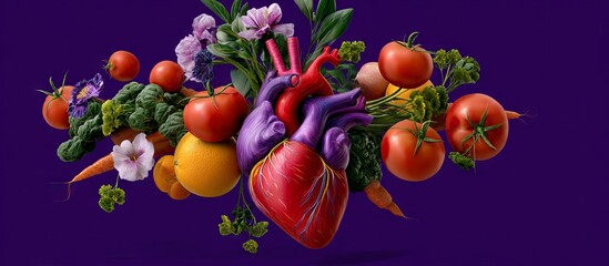 Vibrant Heart Illustration with Fresh Produce and Colorful Elements