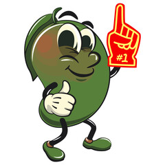 manggo retro vektor illustration mascot character raise foam finger, work of hand drawn