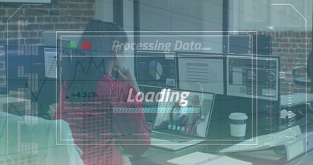 Image of data processing over businesswomen