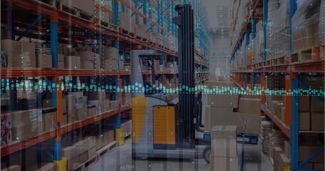 Image of financial graphs over warehouse