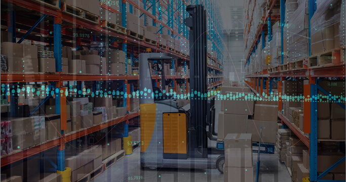 Image of financial graphs over warehouse - Powered by Adobe