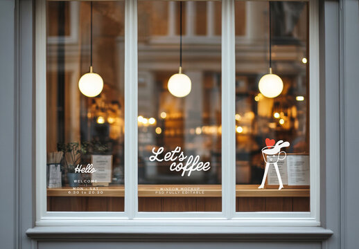Frontal Coffee Shop Window Mockup
